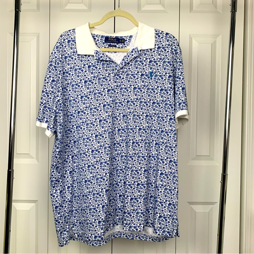 POLO Ralph Lauren Classic Fit 100% cotton Blue Whit Floral Polo Shirt